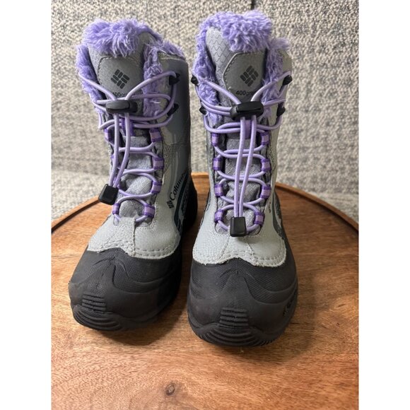 Columbia Youth 400g Waterproof Winter Boots With Faux Fur Lining Size 2 Purple &